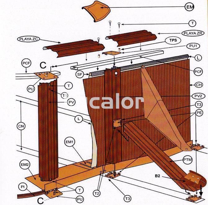 Conjunto dos postes aspecto madera cuadrado y oblicuo para piscinas ovaladas de gre - Imagen 1