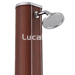 Ducha solar redonda 32 litros.aluminio aspecto madera de gre - Imagen 2
