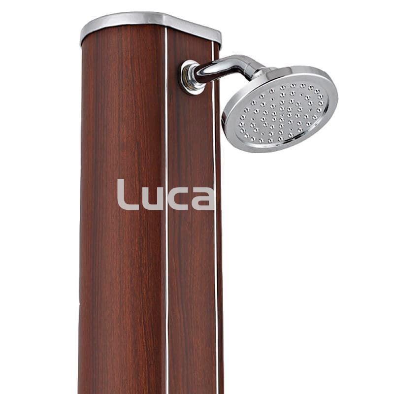 Ducha solar redonda 32 litros.aluminio aspecto madera - Imagen 2