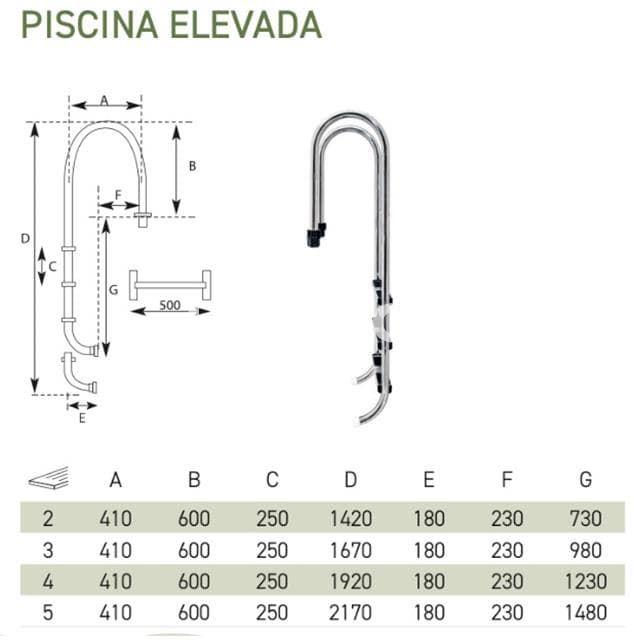 Escalera para piscinas elevadas modelo piscina elevada  de acero inox AISI-316 - Imagen 2