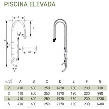 Escalera para piscinas elevadas modelo piscina elevada  de acero inox AISI-316 - Imagen 2