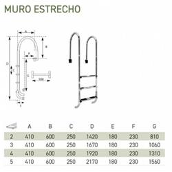 Escalera para piscinas enterradas modelo muro strecho  de acero inox AISI-316 - Imagen 2