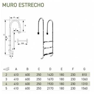 Escalera para piscinas enterradas modelo muro strecho  de acero inox AISI-316 - Imagen 2