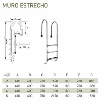 Escalera para piscinas enterradas modelo muro strecho  de acero inox AISI-316 - Imagen 2