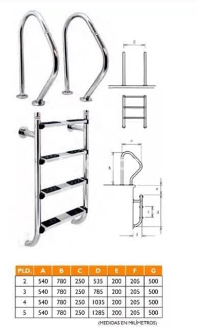 Escalera piscina 2 componentes o partida en acero inoxidable AISI-316 de Qp - Imagen 2