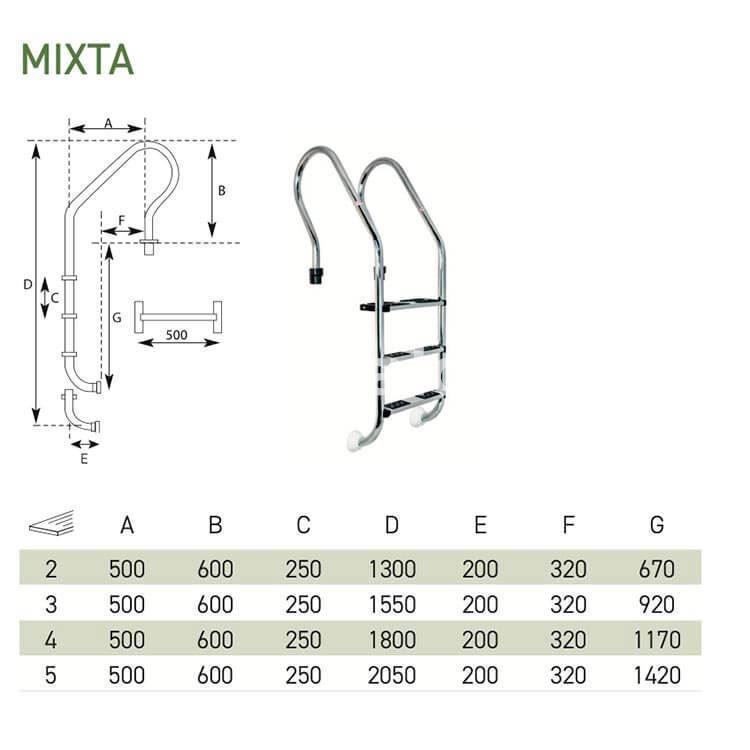 Escalera piscina publica o privada modelo mixta en acero inoxidable AISI 316 de Qp - Imagen 2