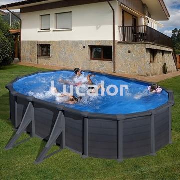Piscina Gre Anthracite ovalada con postes altura 132 cm - Imagen 1