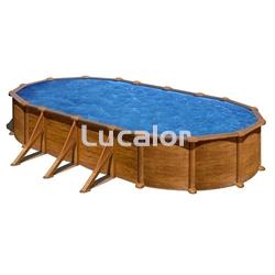 Piscina Gre serie mauritius  ovaladas con postes laterales aspecto madera  altura 132 cm - Imagen 1