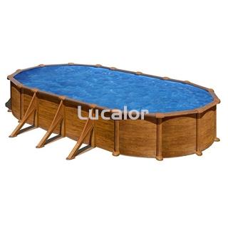 Piscina Gre serie mauritius  ovaladas con postes laterales aspecto madera  altura 132 cm - Imagen 1