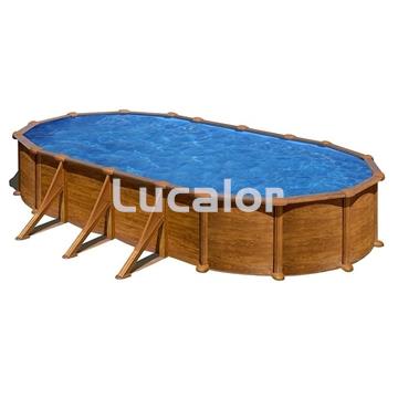 Piscina Gre serie mauritius  ovaladas con postes laterales aspecto madera  altura 132 cm - Imagen 1