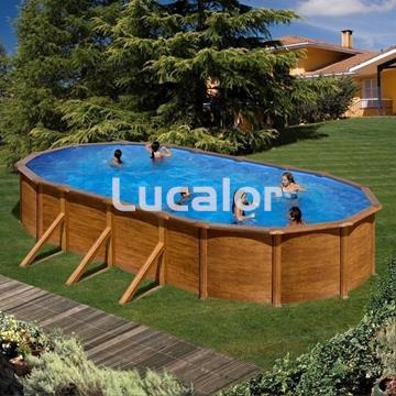 Piscina Gre serie mauritius  ovaladas con postes laterales aspecto madera  altura 132 cm - Imagen 2