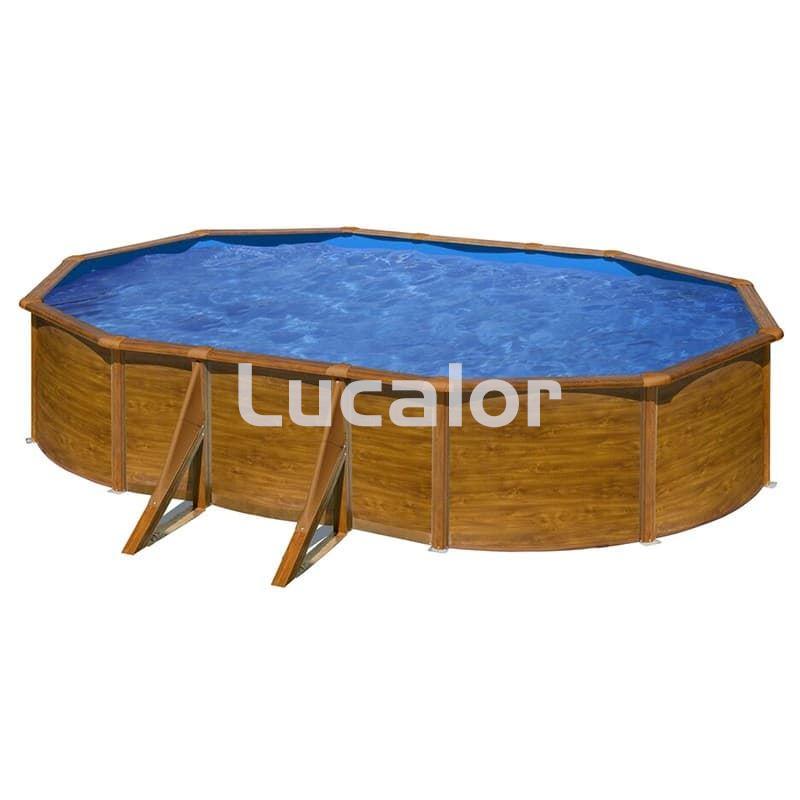 Piscina Gre serie sicilia ovalada con postes laterales aspecto madera altura  120 cm - Imagen 1