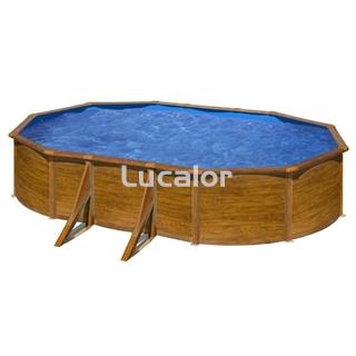 Piscina Gre serie sicilia ovalada con postes laterales aspecto madera altura  120 cm - Imagen 1