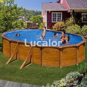 Piscina Gre serie sicilia ovalada con postes laterales aspecto madera altura  120 cm - Imagen 2