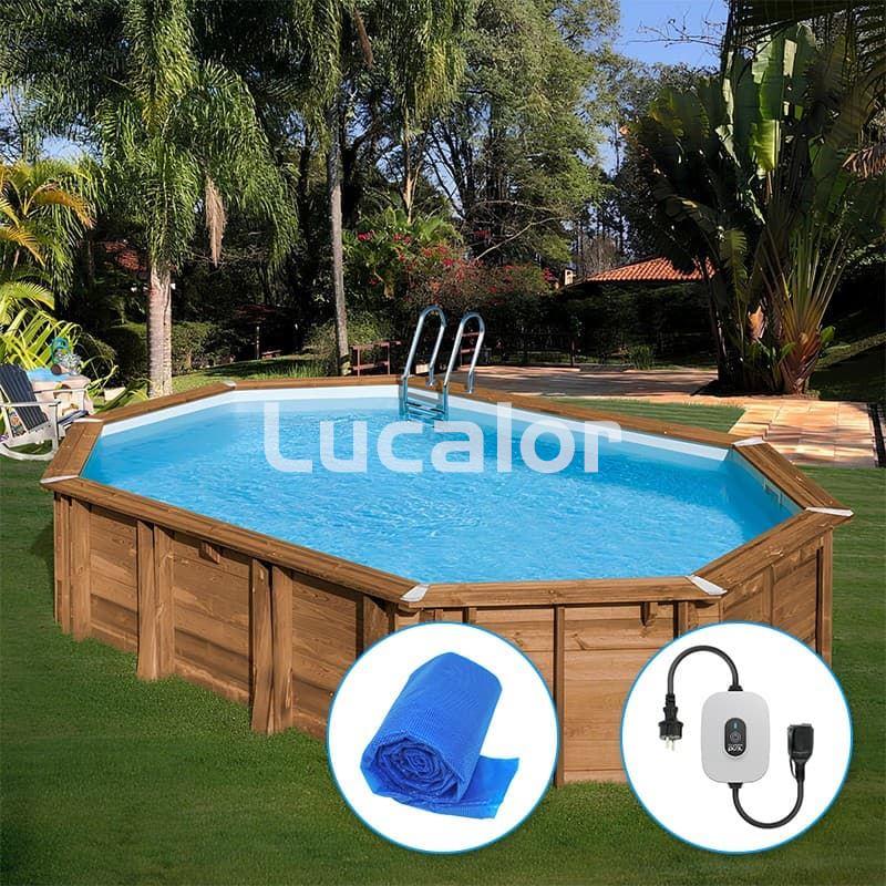 Piscina madera de gre forma ovalada modelo Safran 2+DECK1 ( 620 x 375 x H  136 cm )