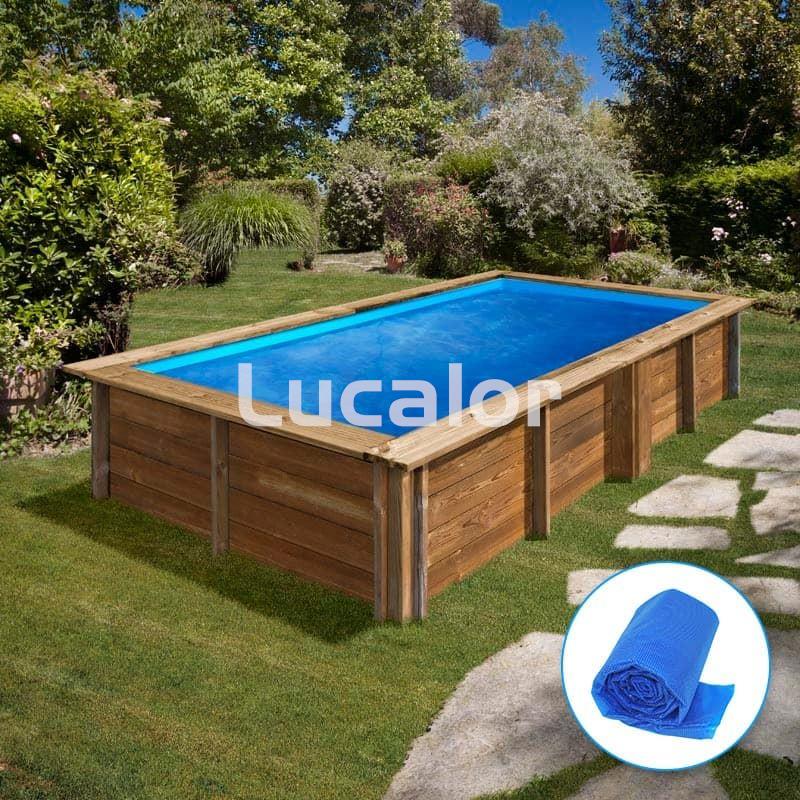 Piscina madera rectangular EVORA PLUS de gre con plataforma ( 620 x 420 x H  136 cm)