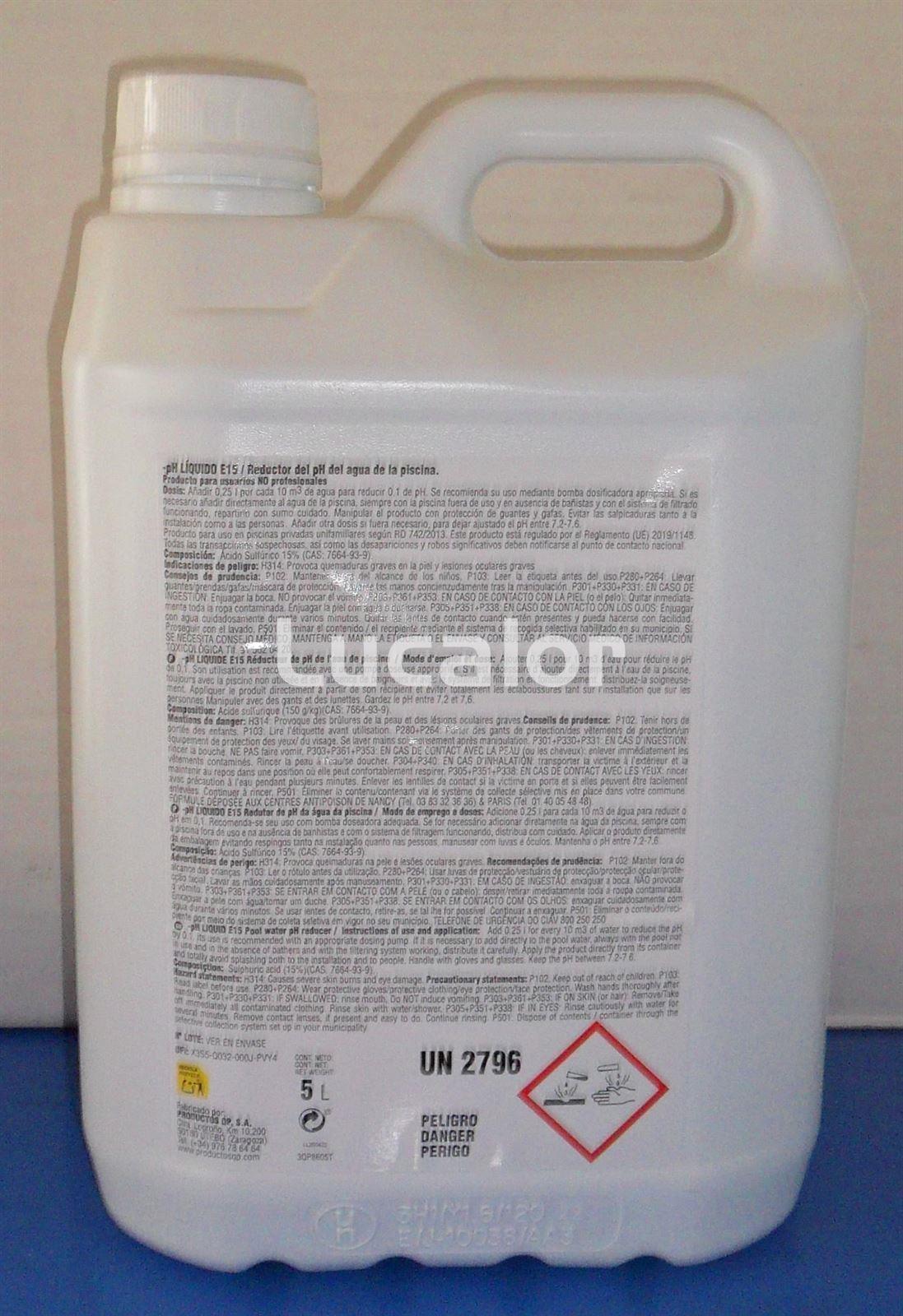 Reductor de -pH liquido especial para bombas dosificadoras envase 5 y 20 - Imagen 2
